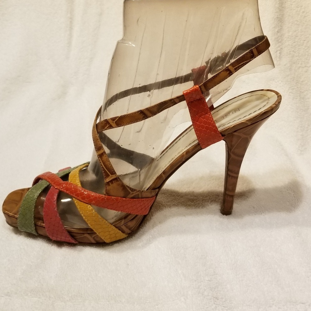 Sz 9 Nine West Multi-colored Strappy Sandals/Heel